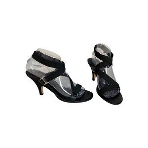 New York Transit Vintage Y2K Crisscross Heels Sandals Black‎ Women's Size 8M